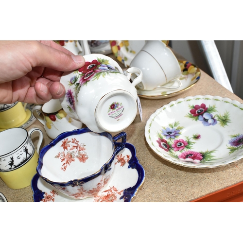 368 - A GROUP OF TEA AND COFFEE WARE, comprising six Foley China E. Brain & Co. coffee cans and five sauce... 