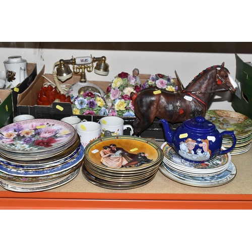 369 - THREE BOXES OF CERAMICS AND COLLECTOR'S PLATES, to include Wood & Sons 'Napoli' pattern tea ware, an... 