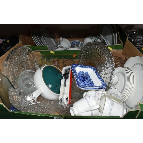 370 - FOUR BOXES OF CERAMICS AND KITCHENWARE, to include a Royal Doulton 'Allegro' pattern tea set, two no... 