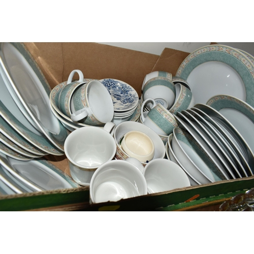 370 - FOUR BOXES OF CERAMICS AND KITCHENWARE, to include a Royal Doulton 'Allegro' pattern tea set, two no... 