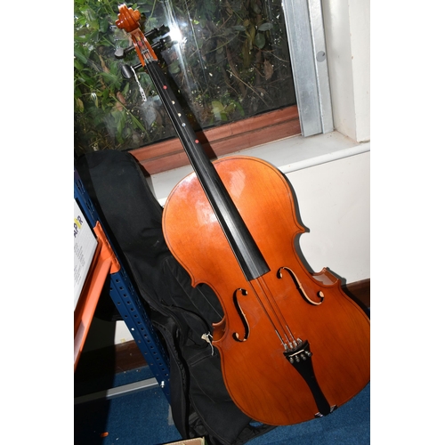 373 - A MUSIMA STUDENT CELLO, with paper label inside, body length 77cm, length from top of scroll 122cm, ... 