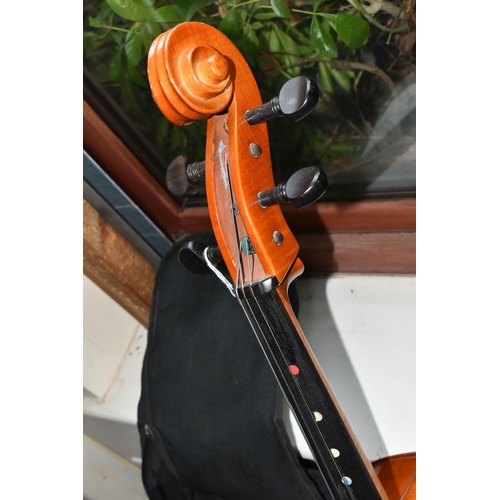 373 - A MUSIMA STUDENT CELLO, with paper label inside, body length 77cm, length from top of scroll 122cm, ... 