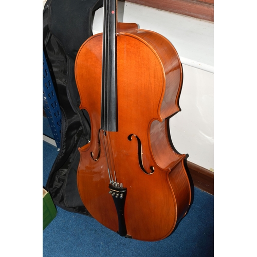 373 - A MUSIMA STUDENT CELLO, with paper label inside, body length 77cm, length from top of scroll 122cm, ... 