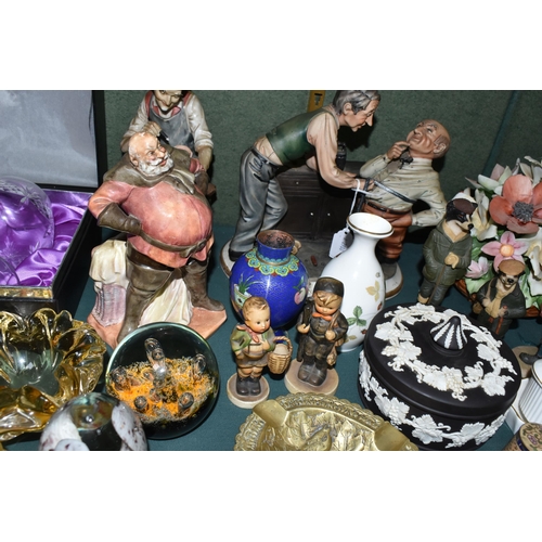 382 - A GROUP OF CERAMICS, GLASS AND METAL WARES, to include a Royal Doulton Falstaff HN2054 figure, a Cap... 