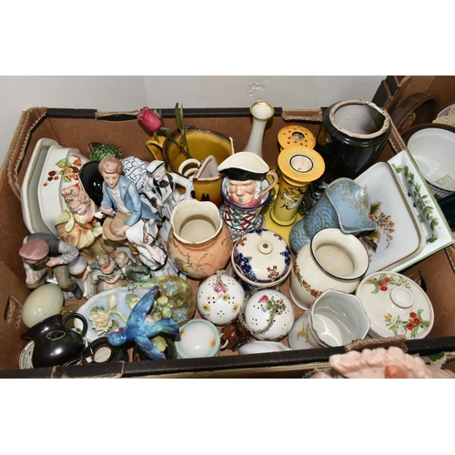 390 - FOUR BOXES OF CERAMICS AND SUNDRY ITEMS, to include a small collection of blue and white dinner ware... 