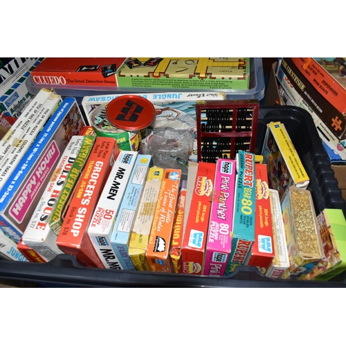 392 - SIX BOXES OF GAMES AND PUZZLES, games to include Advanced Hero Quest, Blockbuster, Connect 4, Spotty... 