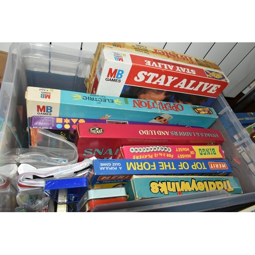 392 - SIX BOXES OF GAMES AND PUZZLES, games to include Advanced Hero Quest, Blockbuster, Connect 4, Spotty... 