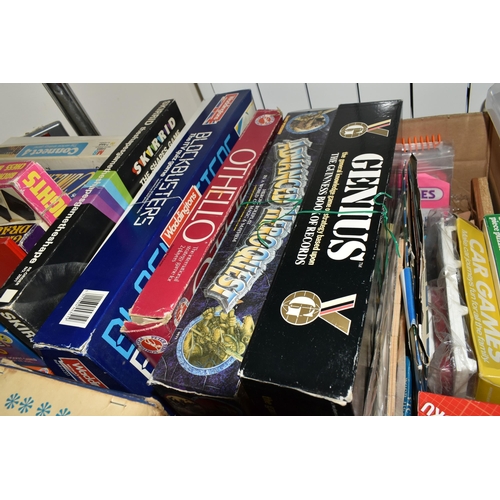 392 - SIX BOXES OF GAMES AND PUZZLES, games to include Advanced Hero Quest, Blockbuster, Connect 4, Spotty... 