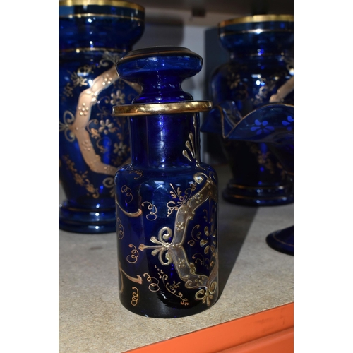 405 - A COLLECTION OF CERAMICS AND BOHEMIAN GLASSWARE, comprising a pair of blue Bohemian glass vases, two... 