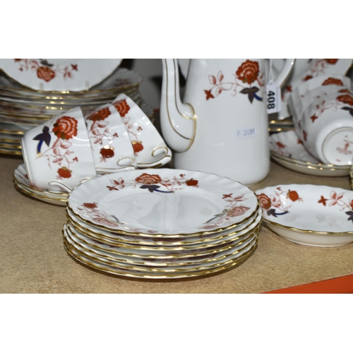 408 - A ROYAL CROWN DERBY 'BALI' PATTERN PART DINNER AND TEA SERVICE, comprising eight dinner plates (mark... 