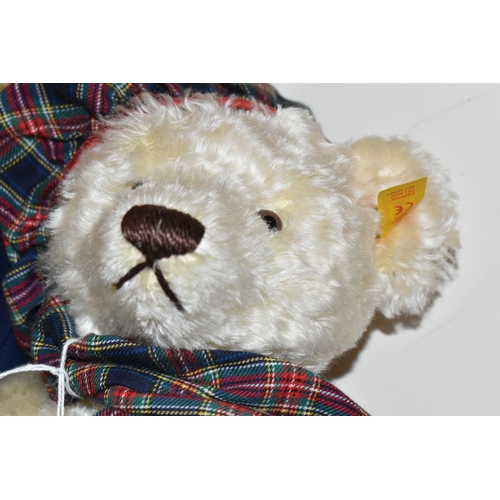 414 - TWO UNBOXED MODERN STEIFF TEDDY BEARS,  'Winter Bear' No.654459, cream plush mohair wearing tartan s... 