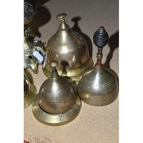 426 - SEVEN BRASS BELLS, mainly desk bells and one hand bell, assorted styles (7) (Condition Report: gener... 