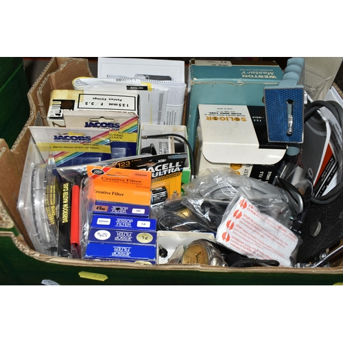 435 - TWO BOXES OF CAMERAS AND PHOTOGRAPHIC EQUIPMENT, to include a Canon EOS 500N 35mm camera fitted with... 