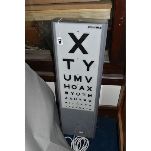 438 - AN ILLUMINATED OPTICIANS' EYE CHART, Keeler Mark 2, height 72cm x width 22.5cm x depth 10cm, with ca... 