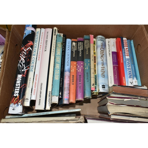 458 - SIX BOXES OF BOOKS, over one hundred mostly hardback books, 1950's and 1960's travel guides, school ... 