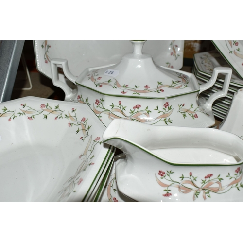 461 - A JOHNSON BROTHERS 'ETERNAL BEAU' PATTERN DINNER SET, comprising a meat plate, three serving dishes,... 