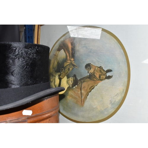 479 - A VINTAGE G.A.DUNN & CO LTD. TOP HAT, with a metal hat box, together with a boxed set of Henselite S... 