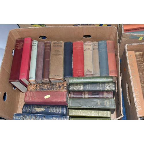 487 - SIX BOXES OF BOOKS containing over 110 miscellaneous titles in hardback format, subjects include twe... 