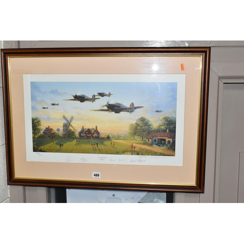 489 - FIVE RAF AVIATION THEMED PRINTS, comprising Bill Perring 'Counting them in' signed by the artist and... 