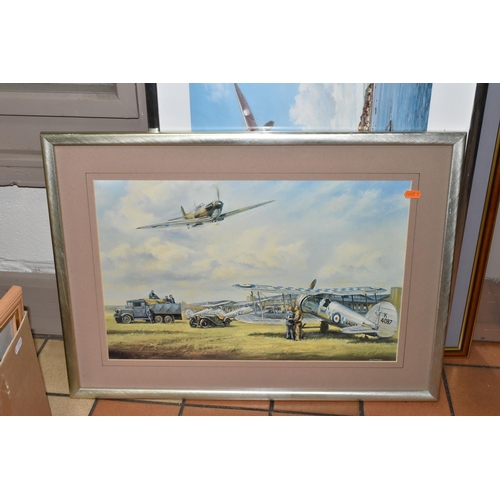 489 - FIVE RAF AVIATION THEMED PRINTS, comprising Bill Perring 'Counting them in' signed by the artist and... 