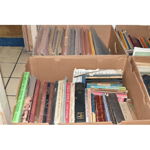 504 - FIVE BOXES OF BOOKS & MUSICAL SCORES, the book titles are mostly music based but also includes poetr... 