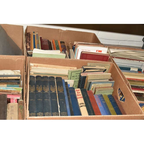 504 - FIVE BOXES OF BOOKS & MUSICAL SCORES, the book titles are mostly music based but also includes poetr... 