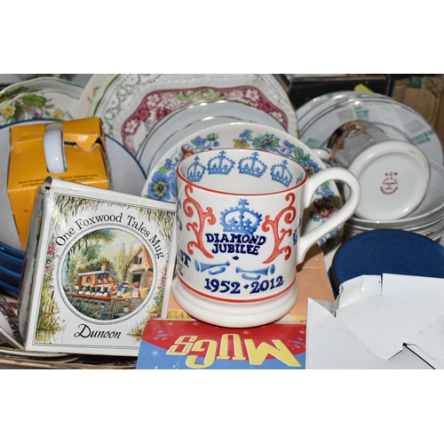 511 - SIX BOXES OF CERAMICS, to include an Emma Bridgewater Diamond Jubilee mug, an Austrian Victoria Carl... 