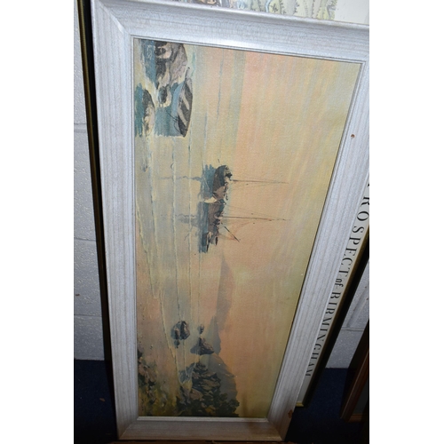 520 - A QUANTITY OF ASSORTED PICTURES AND PRINTS ETC, to include a Rowland Hilder print, reproduction prin... 