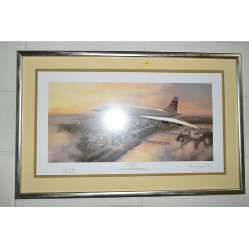 526 - ADRIAN RIGBY (BRITISH 1962) TWO CONCORDE THEMED AVIATION PRINTS, comprising 'Pride of Britain' depic... 