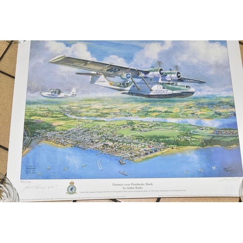 527 - ELEVEN RAF AVIATION THEMED PRINTS, comprising five framed prints Keith Woodcock 'Halifaxes' and 'Lan... 