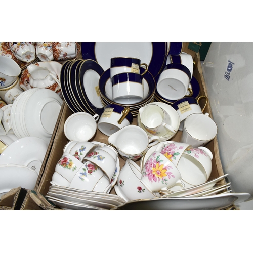 531 - FIVE BOXES AND LOOSE CERAMICS, ETC, assorted tea, coffee and dinnerware, including Alfred Meakin 'Mi... 