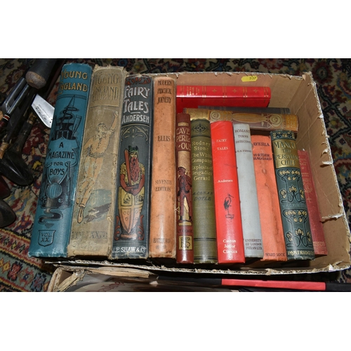 537 - FIVE BOXES OF HARDBACK AND PAPERBACK BOOKS AND LPS, ETC, authors include Bernard Cornwell and Clive ... 