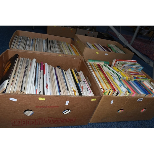 557 - FOUR BOXES OF BOOKS, MAGAZINES AND ANNUALS, including Amateur Photographer magazines, Lenny The Lion... 