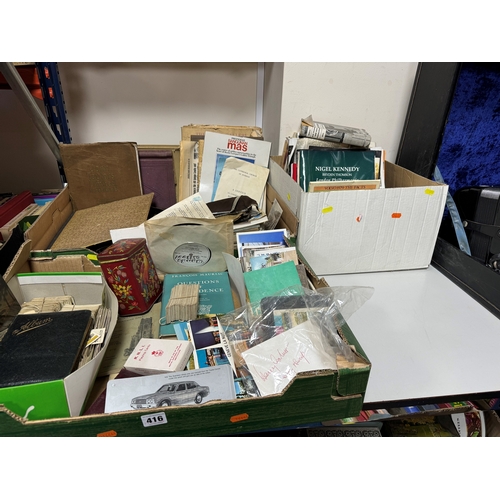 416 - THREE BOXES OF EPHEMERA to include vintage and modern Postcards, cigarette cards, books and guides,e... 