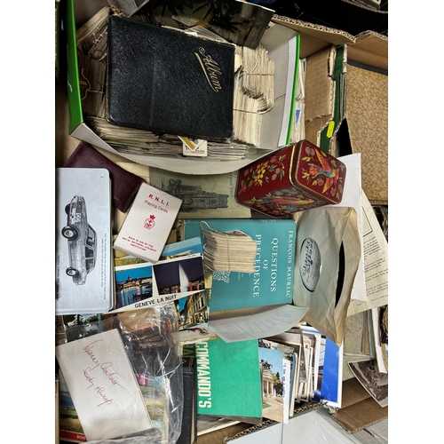 416 - THREE BOXES OF EPHEMERA to include vintage and modern Postcards, cigarette cards, books and guides,e... 