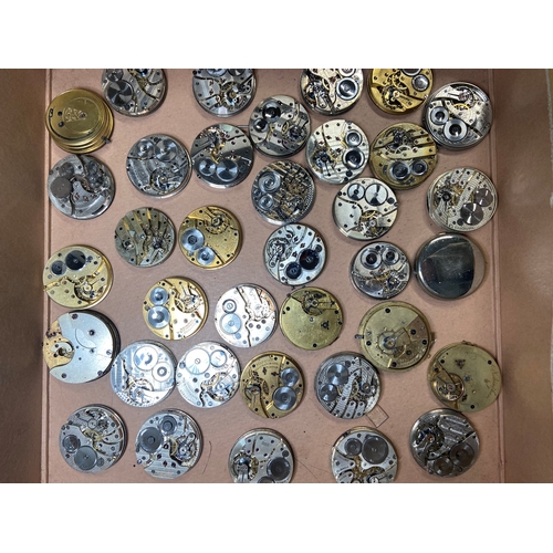 147 - A BOX OF ASSORTED POCKET WATCH MOVEMENTS, various sizes, names to include 'Waltham, Limit, A. Yewdal... 