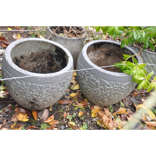 1016 - A PAIR OF GREY PAINTED COMPOSITE PLANTERS, diameter 36cm x height 32cm, along with three reinforced ... 