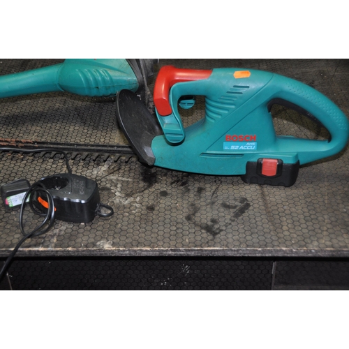 1073 - A BOSCH EASI-TRIM STRIMMER and a Bosch AHS-52ACCU 14.4v hedge trimmer with one battery and charger (... 