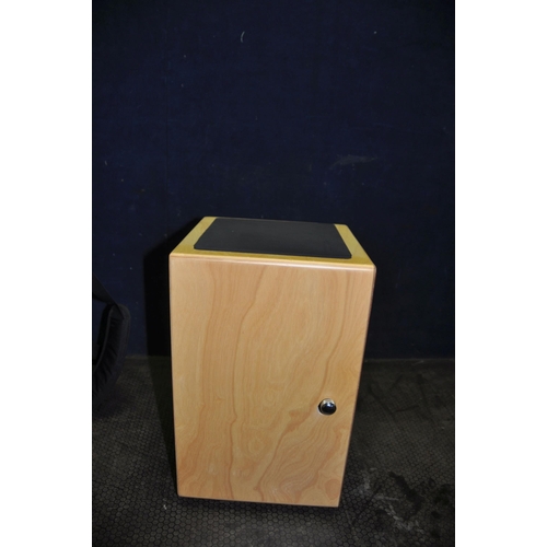 1077 - A PPL MEINL CAJON with snare spring and padded case width 30cm depth 30cm height 50cm