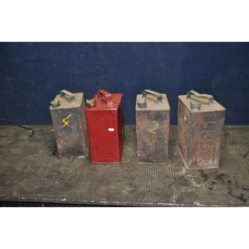 1078 - TEN VINTAGE FUEL AND OIL CANS including a Fina and a BP oil cans, two petrol cans, a Valor Paraffin ... 