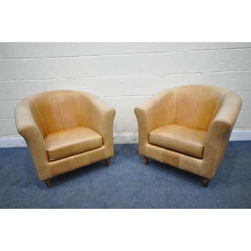 1317 - A PAIR OF TANNED LEATHER TUB CHAIRS, on cylindrical tapered legs, width 80cm x depth 78cm height 82c... 