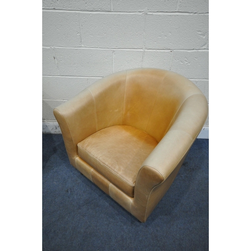 1317 - A PAIR OF TANNED LEATHER TUB CHAIRS, on cylindrical tapered legs, width 80cm x depth 78cm height 82c... 