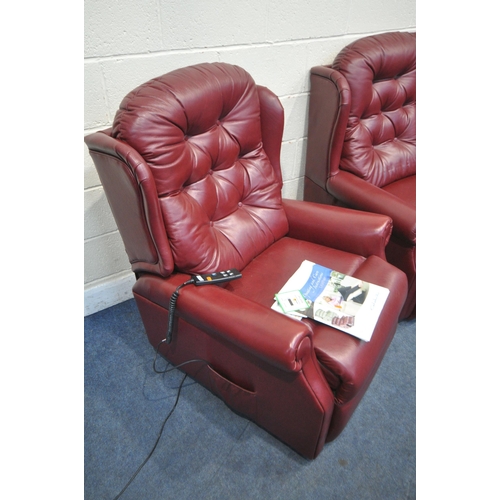 1319 - A CELEBRITY THREE PIECE BURGUNDY LOUNGE SUITE, comprising a two seater sofa, length 130cm x depth 90... 