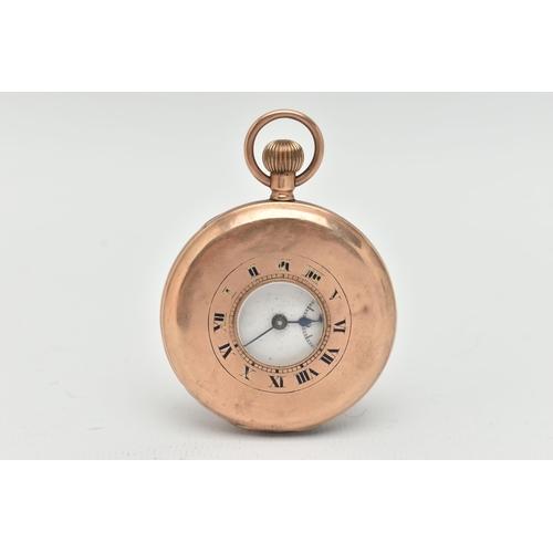 18 - A 9CT GOLD HALF HUNTER POCKET WATCH, the white face with black Roman numerals and subsidiary seconds... 