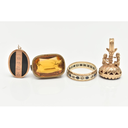 24 - A SELECTION OF JEWELLERY, to include an early 20th century orange paste brooch, a synthetic sapphire... 