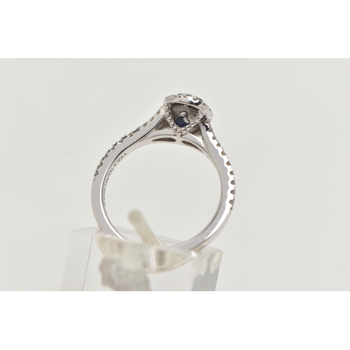 30 - A 'VERA WANG', 18CT WHITE GOLD, DIAMOND SET RING, of a pear cut design, set with a cluster of round ... 