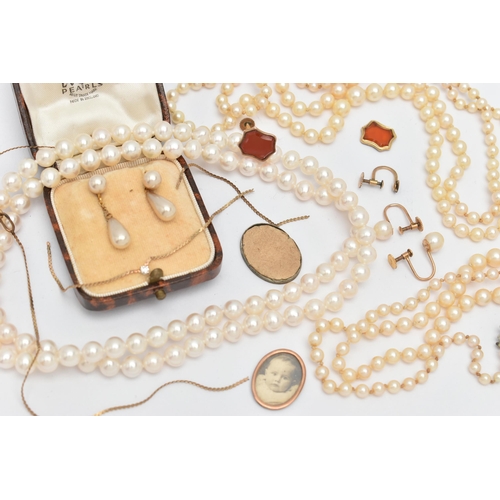 42 - ASSORTED JEWELLERY, to include a pair of AF yellow metal non-pierced carnelian shield shape earrings... 