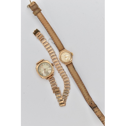 46 - TWO LADYS 9CT GOLD WRISTWATCHES, the first a manual wind, round dial, Arabic numerals, subsidiary di... 