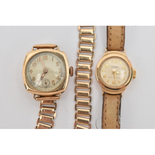 46 - TWO LADYS 9CT GOLD WRISTWATCHES, the first a manual wind, round dial, Arabic numerals, subsidiary di... 