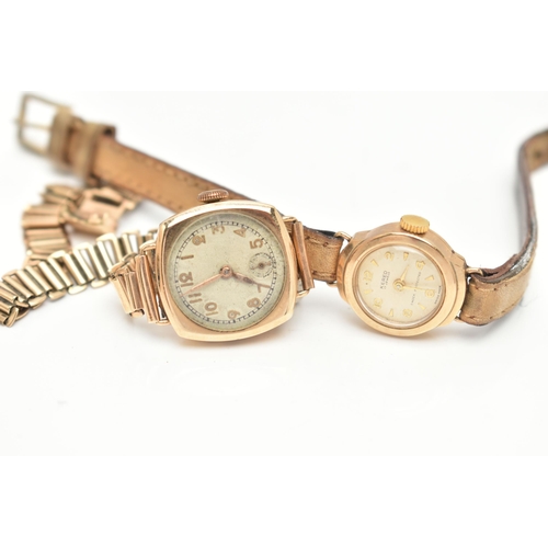 46 - TWO LADYS 9CT GOLD WRISTWATCHES, the first a manual wind, round dial, Arabic numerals, subsidiary di... 